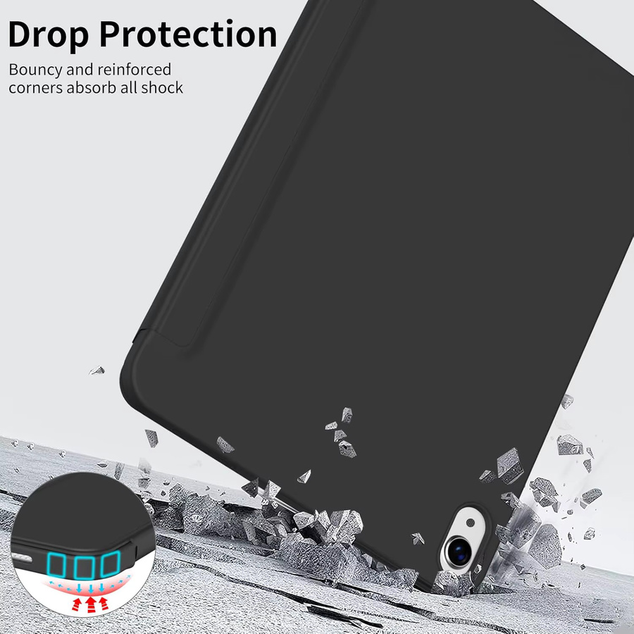 QIJUN Dreifach faltbare Flip-Hülle für iPad Mini 6 A2568 und iPad Mini 7 A2995 8,3 Zoll in Grau mit magnetischem Ständer und Auto-Wake Funktion aus PU-Leder - Bild 5