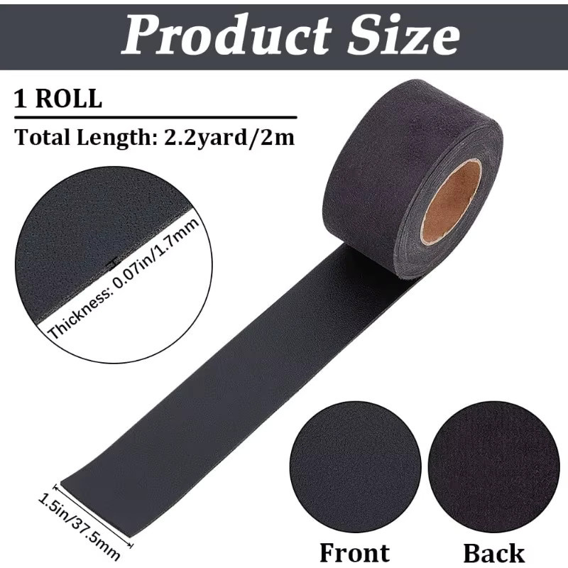 Schwarzes Kunstlederband mit Maserung für DIY-Handwerk und Gitarrengürtel, 1 Rolle, Breite: 3,75 cm, Länge: 2 m, Dicke: 0,17 cm - Bild 2