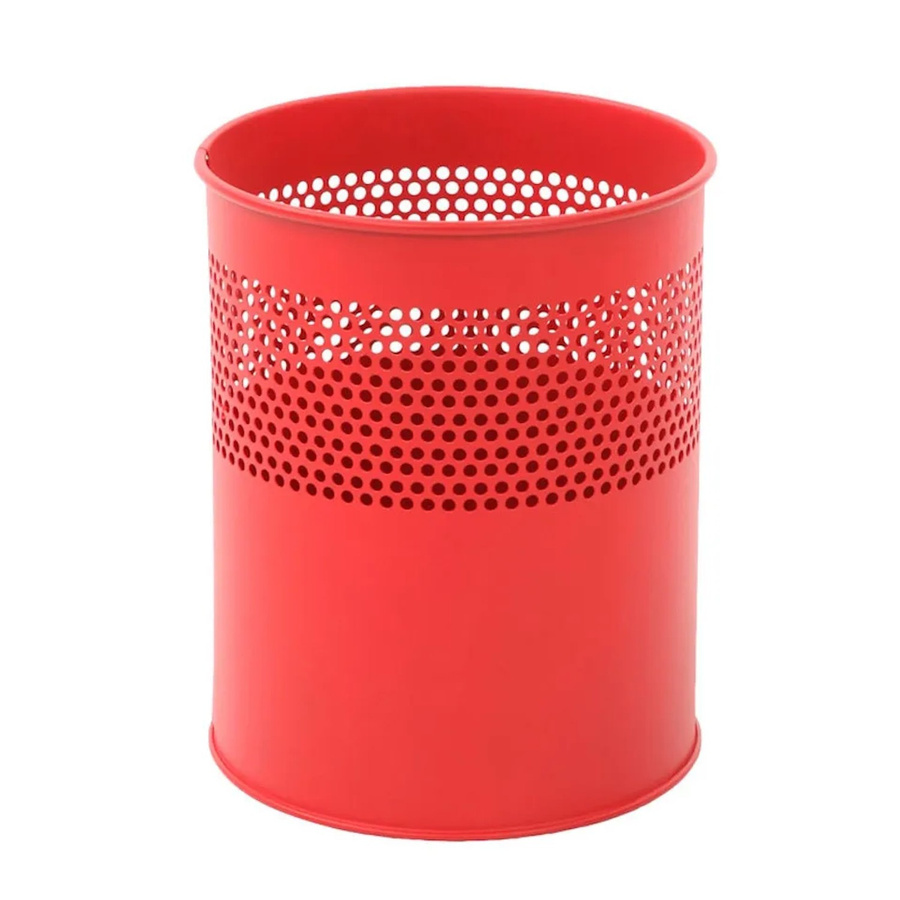 PROREGAL Runder halbperforierter Papierkorb aus Metall in Rot, H: 27,5 cm, Ø: 23,5 cm - Bild 2