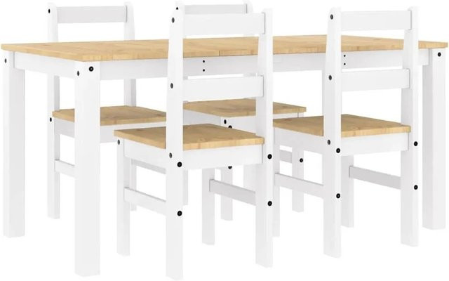 vidaXL Essgruppe PANAMA aus massivem Kiefernholz in Weiß, 5-teiliges Set für Küche und Esszimmer - Bild 1