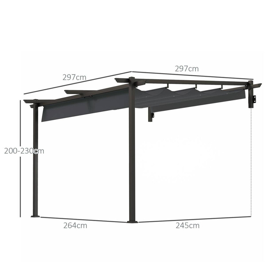 Outsunny Pergola modern Wandmontage aus Aluminium in Anthrazit B/H/L: 297 x 230 x 297 cm - Bild 2