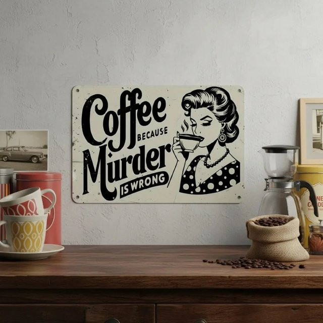 Retro-Metallschild CIFBUY Because Murder Is Wrong Wandkunst aus Aluminium für die Küche, B: 30,0 cm, H: 20,0 cm - Bild 1