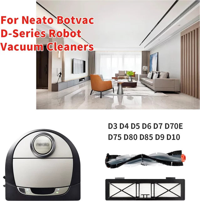 Ersatzteil-Set für Neato Botvac Roboterstaubsauger der D Serie: Hauptbürste und Filter in Schwarz - Bild 1