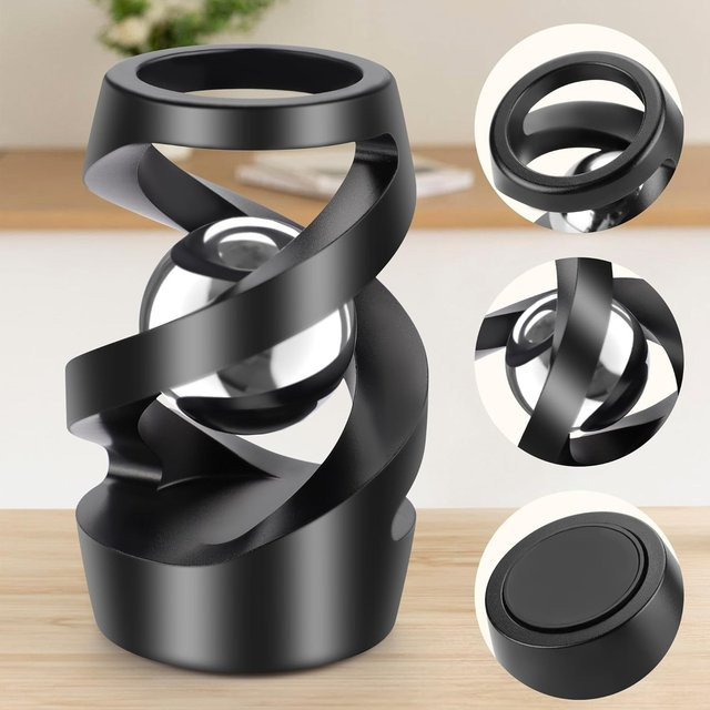 GUEN Hängender Kreisel in Schwarz als Fidget-Spielzeug und Gyroskop zur Stressbewältigung für Erwachsene und Kinder - Bild 1
