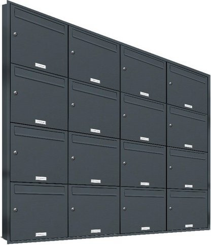 AL Briefkasten-System für 16 Parteien zur Unterputzmontage, grau, B/H/T: 153,587 x 140,8 x 11,6 cm - Bild 1