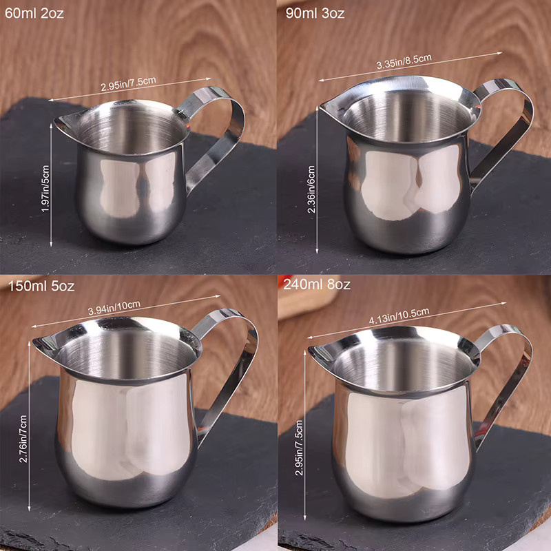 Edelstahl Milchkännchen und Messbecher mit Ausgießer in Silber, 60 ml bis 240 ml - Bild 4