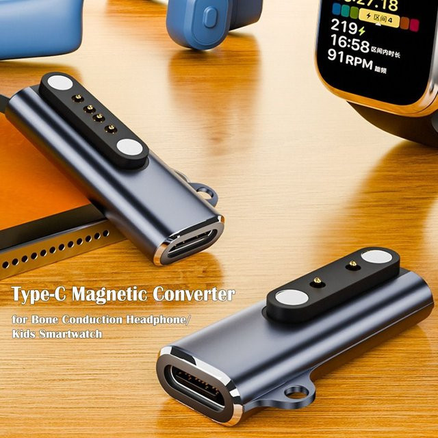 USB-C auf 7,62 mm Ladeadapter für Knochenleitung-Kopfhörer, 2/4-poliger Konverter aus Aluminiumlegierung mit Kontrollleuchte, Grau - Bild 1