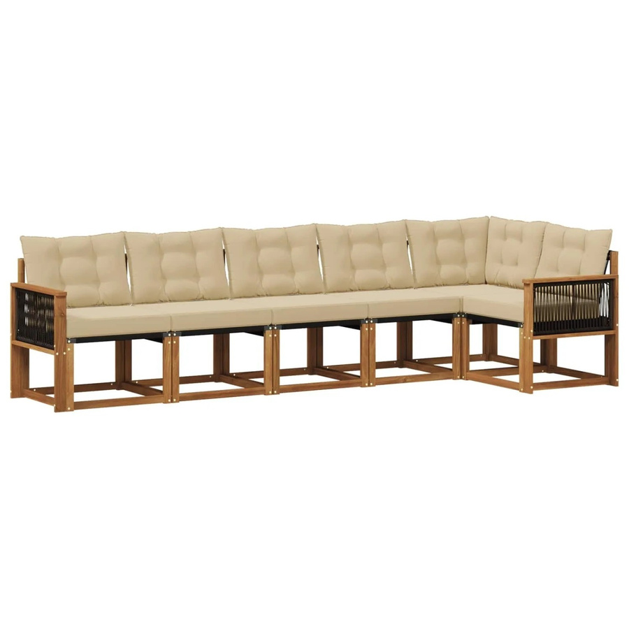vidaXL Outdoor-Sofagarnitur aus Akazienholz mit Textilene und 6 Kissen in Natur und Beige - Bild 2