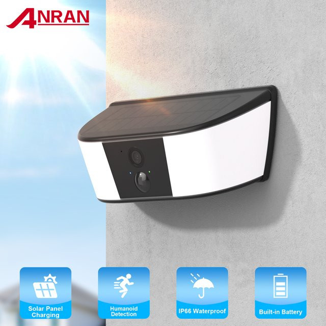 ANRAN 2K Solarkamera mit Wandleuchte und 5200 mAh Akku, 2,4G WIFI Überwachungskamera mit Nachtsicht und lokalem Alarm - Bild 1