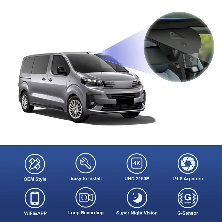 Fitcamx 4K Dashcam für Peugeot Traveller/e-Traveller 2025-2026 und Citroen SpaceTourer 2025-2026, OEM Fahrtenschreiber in Schwarz, 4K UHD - Bild 4