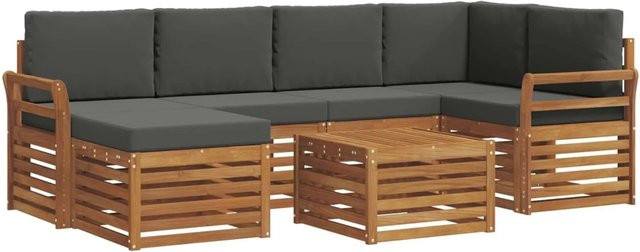 vidaXL Sofagarnitur 7-teilig aus Massivholz Akazie in Natur und Anthrazit mit L-Form und Latten-Design - Bild 1