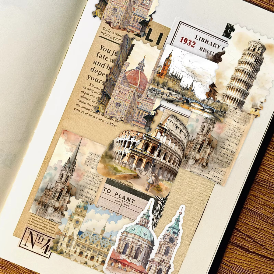 50 Stück Retro-Aufkleber Weltreise mit Architektur-Motiven in Multicolour für Laptop, Koffer und Wasserflaschen - Bild 2