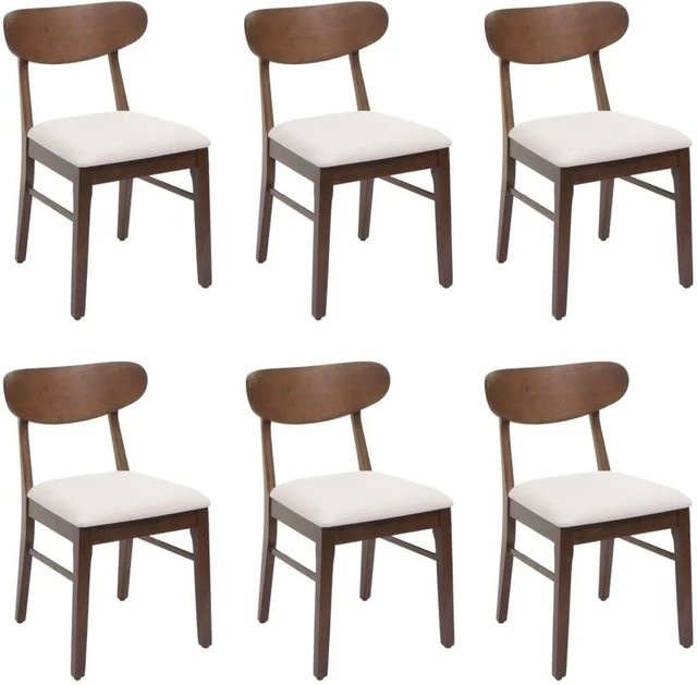 6er-Set Esszimmerstühle MCW M59 aus Massivholz mit Stoffbezug, Farbe Beige, Dunkles Gestell, B/T/H: 45 x 49 x 79 cm - Bild 1