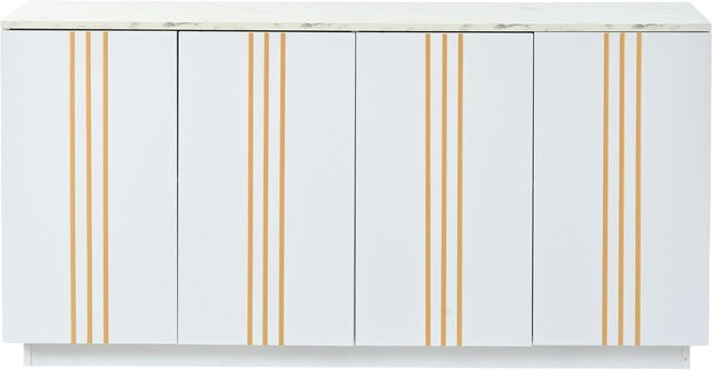 Modernes Wohnzimmer-Sideboard in Weiß mit goldfarbenen Zierleisten und 4 Türen, B/H/T: 140 x 70 x 35 cm - Bild 1