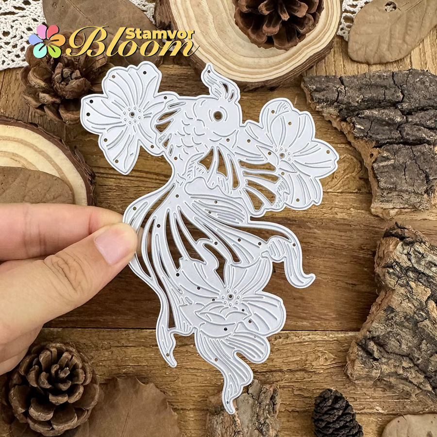 Metall-Stanzformen für Scrapbooking und dekorative Prägung mit Goldfischen und Blumen in Silber - Bild 4