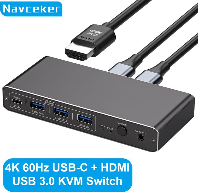 Navceker KVM Switch mit Thunderbolt und USB-C für 2K 120Hz, HDMI, 100W PD Charging für PC, Desktop und MacBook - Bild 1