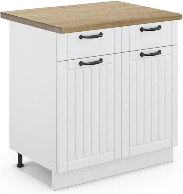 Vicco Küchenunterschrank Fame-Line in Weiß und Eiche im Landhausstil mit Soft-Close-Schubladen, Breite: 80 cm - Bild 1