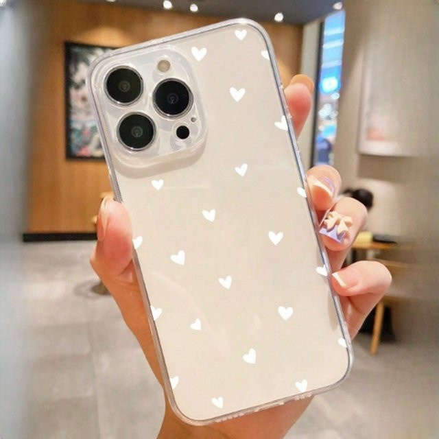 Transparente TPU-Handyhülle mit weißem Herzmuster für Apple iPhone 11 bis iPhone 17 Pro Max und weitere Modelle - Bild 1