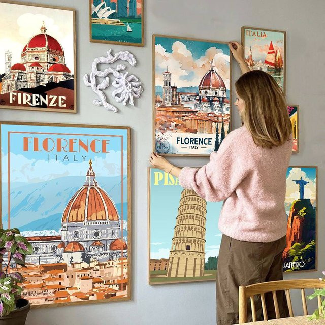 Vintage Anime Poster Sticker Florence Italy Print für DIY Deko in Weiß und Multicolour - Bild 1