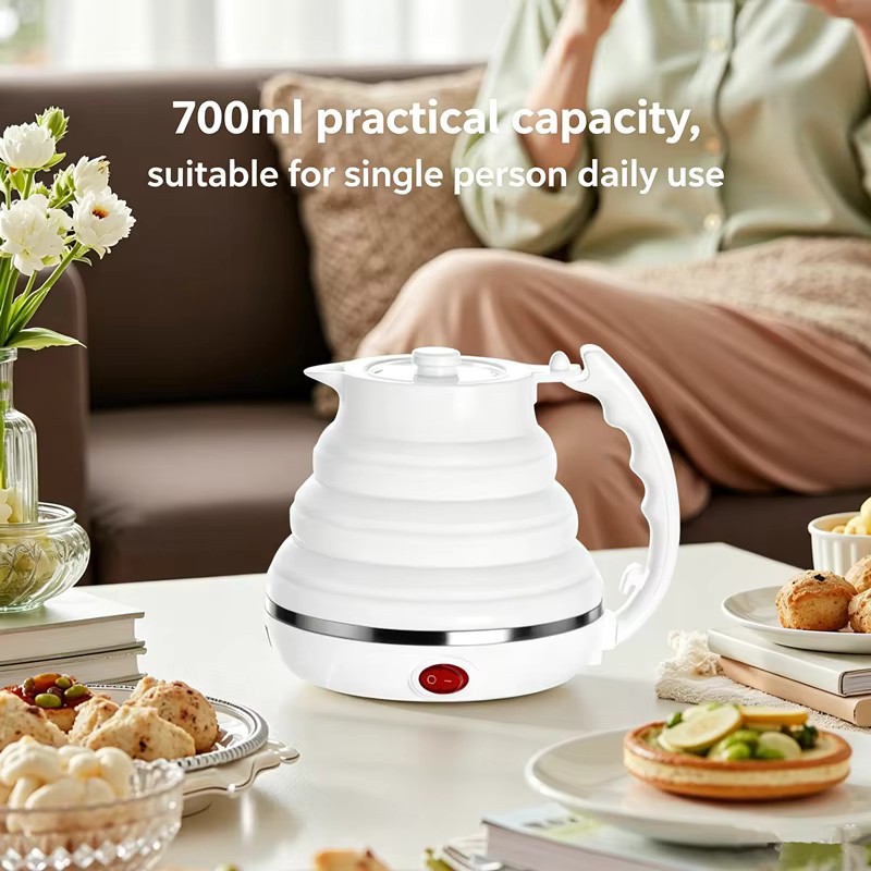 JFBONIN Tragbarer Mini-Klapp-Wasserkocher aus Silikon in Weiß, 555 ml, 700 W, 220 V - Bild 4