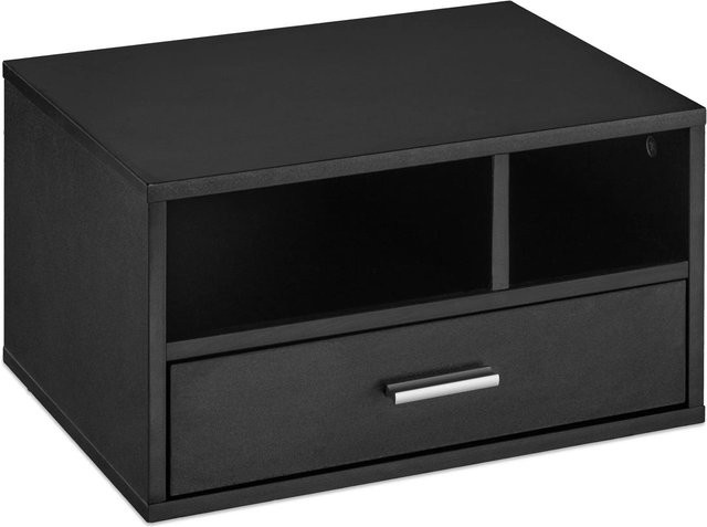 Relaxdays Druckerständer aus Faserplatte mit Schublade in Schwarz, B/T/H: 40 x 22 x 30 cm - Bild 1