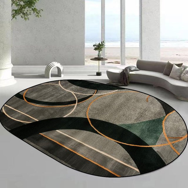 Karpetti Ovaler Teppich mit abstraktem geometrischem Design, Waschbar und Rutschfest, Multicolour, B: 140 cm, L: 200 cm - Bild 1