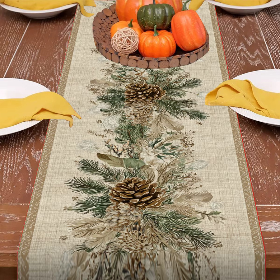 VIKAMA Tischflagge Retro Design mit Tannenzapfen und Kiefernzweig für Herbst und Winter, Mehrfarbig, B/T: 33 x 33 cm - Bild 3