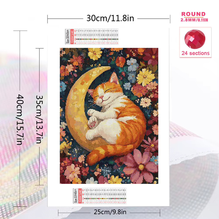 Momoart DIY Katzen-Diamant-Stickerei als Strass-Bild mit Blumen- und Mondmotiven in Multicolour, Breite: 30,0 cm, Höhe: 30,0 cm - Bild 2