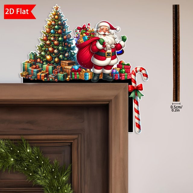 Weihnachtliche 2D Ecke-Dekoration aus Holz mit Santa Claus und Weihnachtsbaum in Mehrfarbig - Bild 1