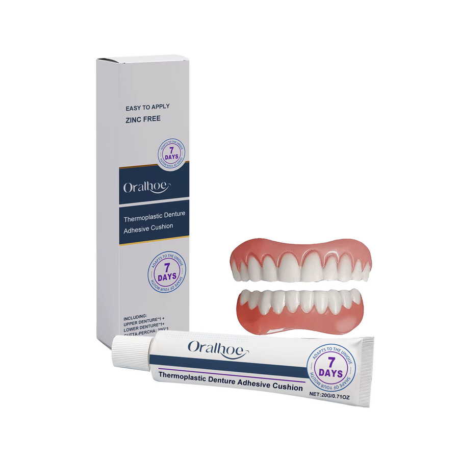 Oralhoe Silikon-Prothesen-Set, cremefarbener Abdeckungszahn, mit Kleber - Bild 2