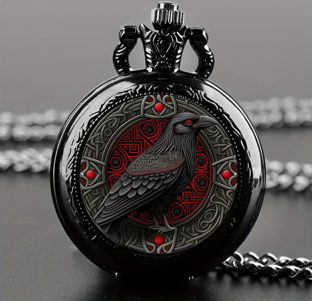 Le Jardin Taschenuhr, Krähen-Motiv, Quarz, Schwarz, Damen - Bild 1