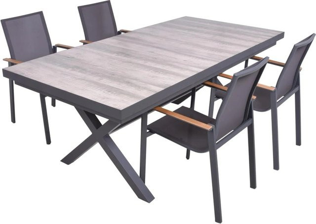 DELUKE Garten-Sitzgruppe JANA 5-tlg. aus Aluminium und Keramik in Eiche-Optik Grau - Bild 1