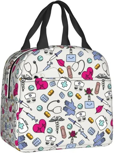 Isolierte Lunchtasche für Ärzte und Pflegekräfte, bunte Kühltasche und Brotdose, B/T/H: 22 x 20 x 13 cm - Bild 1