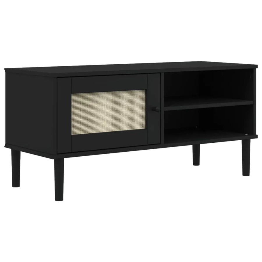 vidaXL TV-Schrank SENJA in Schwarz mit Rattan-Optik aus massivem Kiefernholz im Boho-Stil, B/T/H: 106 x 40 x 49 cm - Bild 2