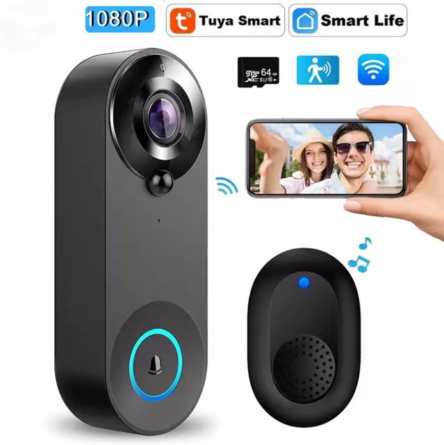 Tuya Smart Home Video Türklingel mit 1080P Kamera und PIR Bewegungserkennung in Schwarz - Bild 1
