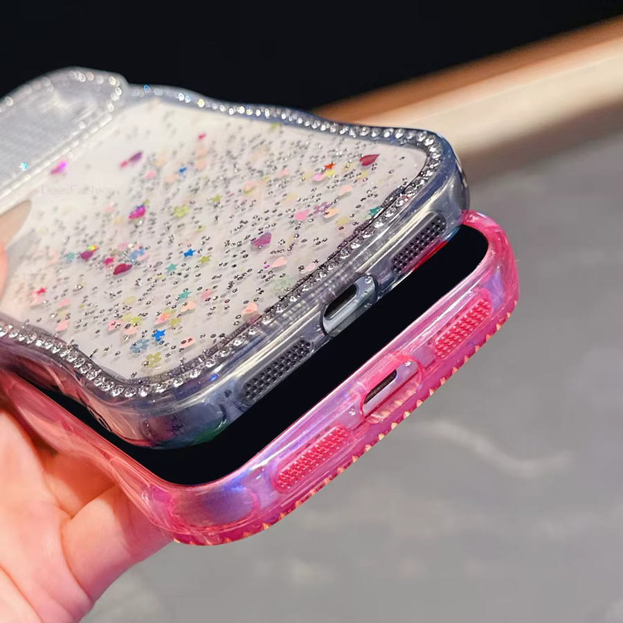 AKABEILA Glitzer Handyhülle mit Pailletten und Strass für iPhone 17 Pro Max 16 15 14 13 Pro Max Air inklusive Linsenschutzfolie in Transparent und Schwarz - Bild 3