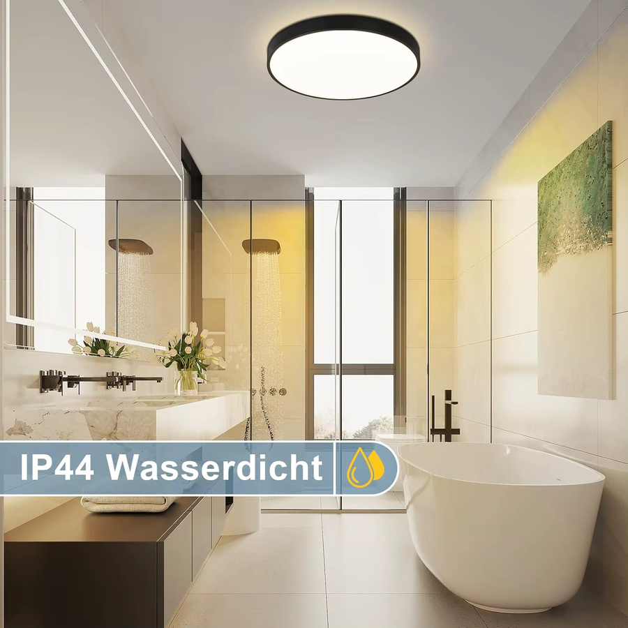 Cliheet LED-Deckenleuchte rund in Schwarz, 12W, IP44 wasserdicht, Warmweiß 3000K, Durchmesser: 21 cm - Bild 4