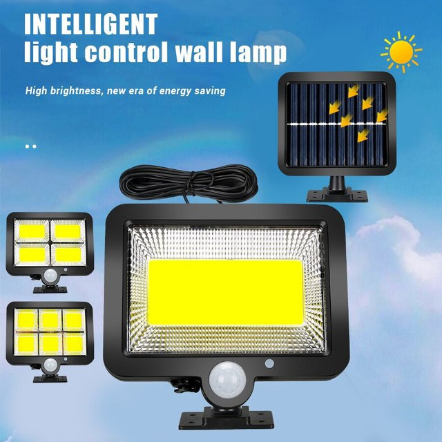 Wiederaufladbare Solar LED Wandleuchte mit Bewegungssensor und COB-Technologie in Schwarz für Garten und Veranda - Bild 1