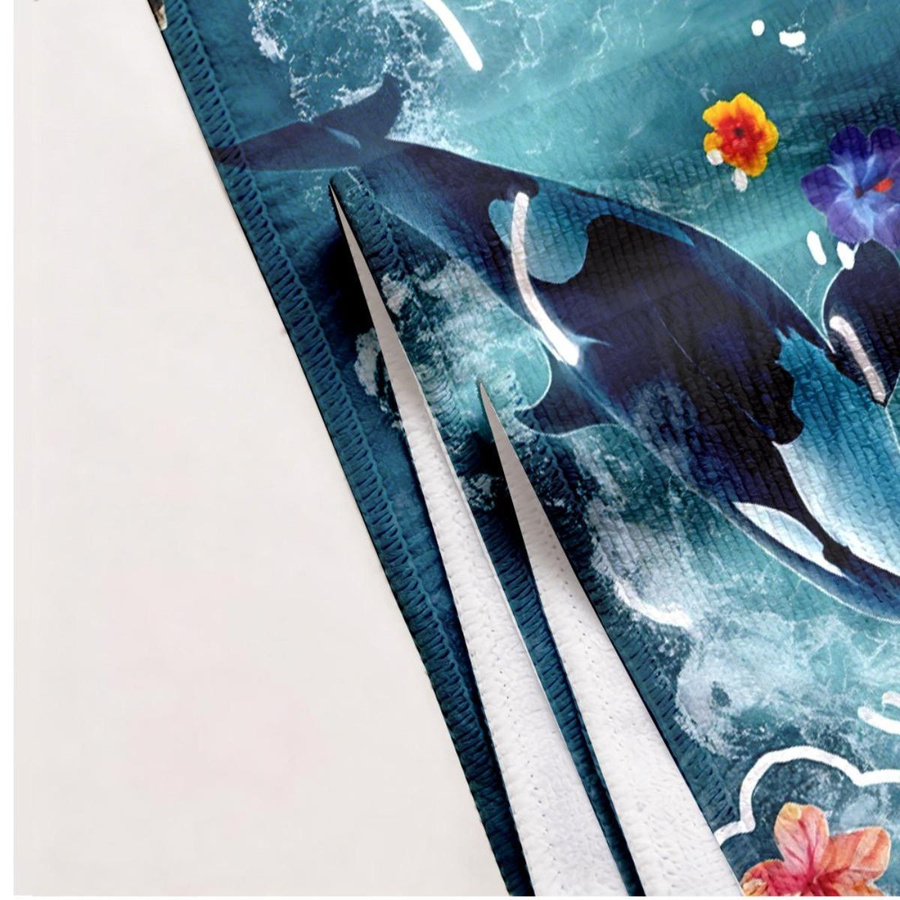 Badetuch Orca-Sprung mit tropischem Blumen-Design aus Polyester-Mikrofaser, Farbe: Weiß, B: 40 cm, H: 60 cm - Bild 5