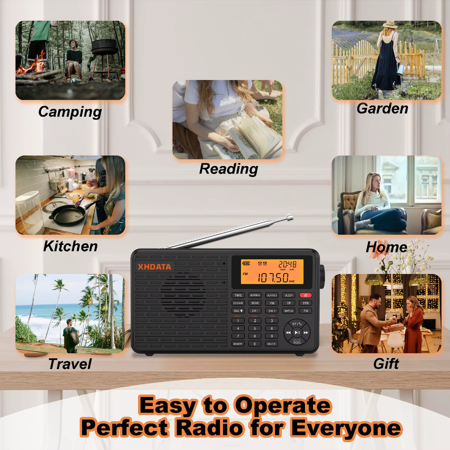 XHDATA D-109 Stereo Digitales Tragbares Radio in Schwarz mit AM, SW, MW, FM, Bluetooth und TF-Kartenspieler - Bild 5