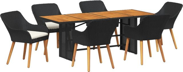 vidaXL 7-teilige Garten Essgruppe aus Poly-Rattan und Akazienholz in Schwarz - Bild 1
