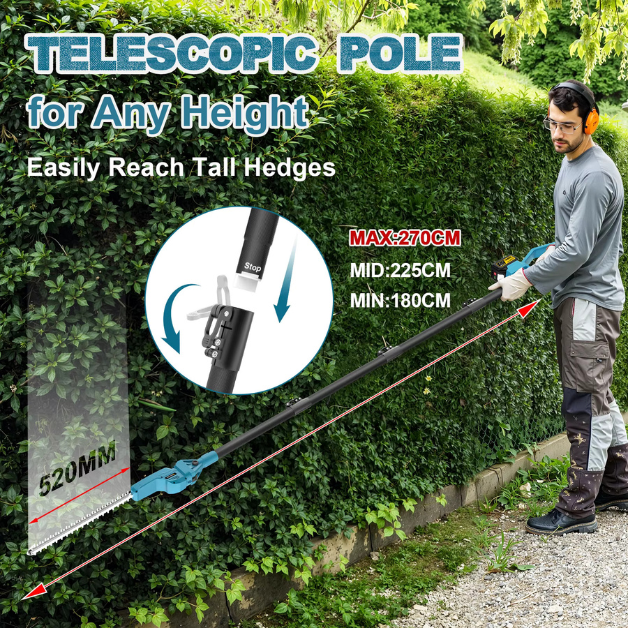 Gisam 2-in-1 Bürstenloser Elektrischer Teleskop-Astschneider und Heckenschere mit 8-Zoll-Kettensäge als Multifunktionswerkzeug für Makita 18V Akku - Bild 2