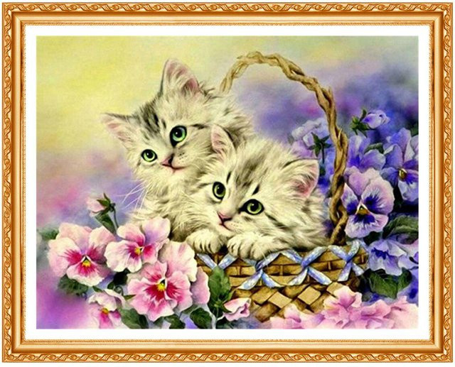 FIYO Diamantstickerei Katze 5D DIY Diamantmalerei mit Vollrunden Steinen in Grau und Multicolour, Breite: 20 cm, Höhe: 30 cm - Bild 1