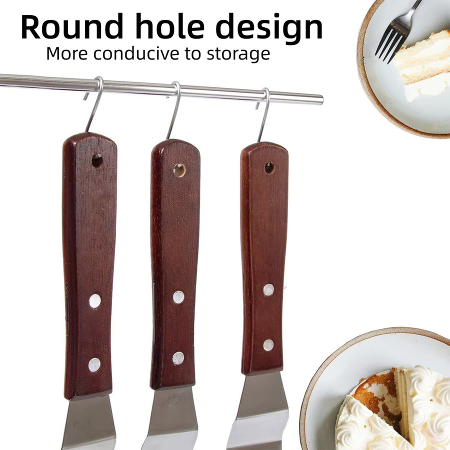 Leeseph Gebogener Kuchenspachtel aus Edelstahl mit Holzgriff in Silber und Braun - Bild 3