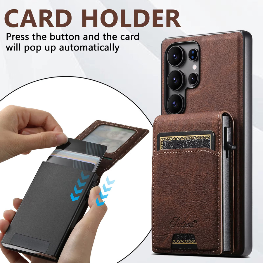 SUTENI Luxus PU Leder Brieftasche Handyhülle mit Magnetischem kabellosem Laden und Kartenfach für Samsung S26 Ultra und Samsung S25 Plus in Schwarz oder Braun - Bild 2
