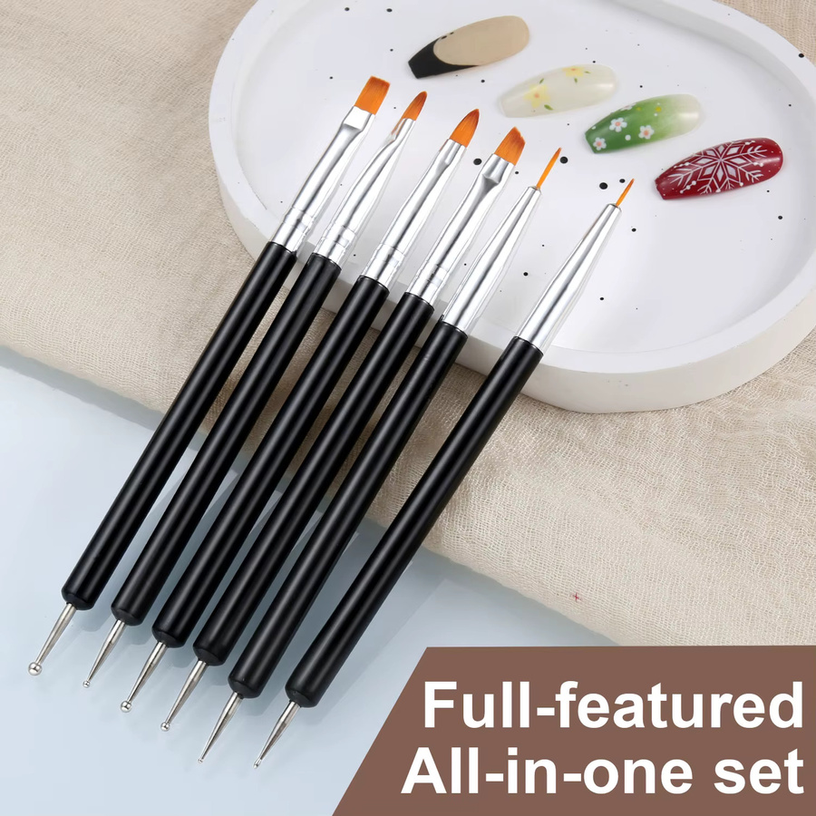 LUSLUKING Nagelkunst Pinsel Set, 6 Stück, Nylon Liner/Flach/Rund - Bild 3