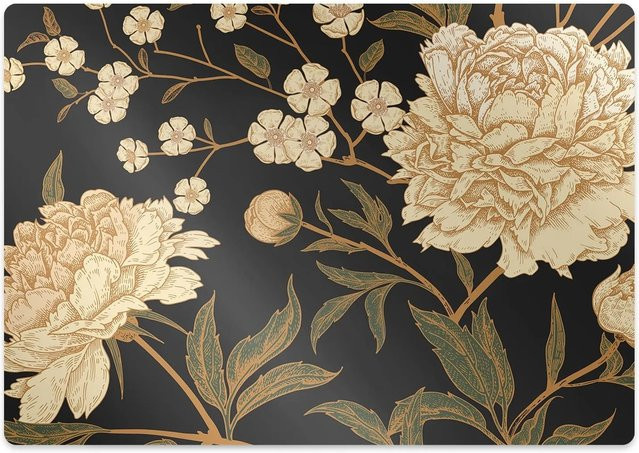 Tulup Bodenschutzmatte Weiße Pfingstrose für Schreibtischstühle und Teppiche, B/T: 120 x 90 cm, Grau/Mehrfarbig - Bild 1