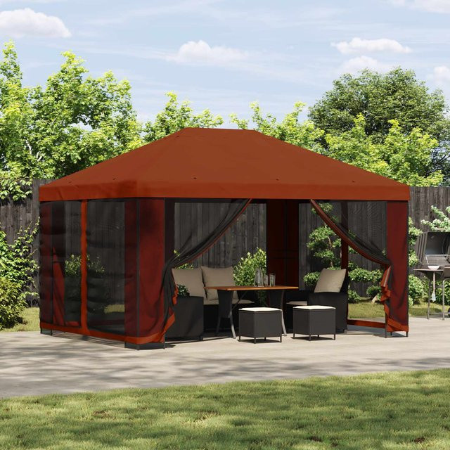Yiwydaa Pavillon mit Seitenwänden und Fenstern in Terrakotta, B: 400,5 cm, Material: Polyester und Stahl - Bild 1