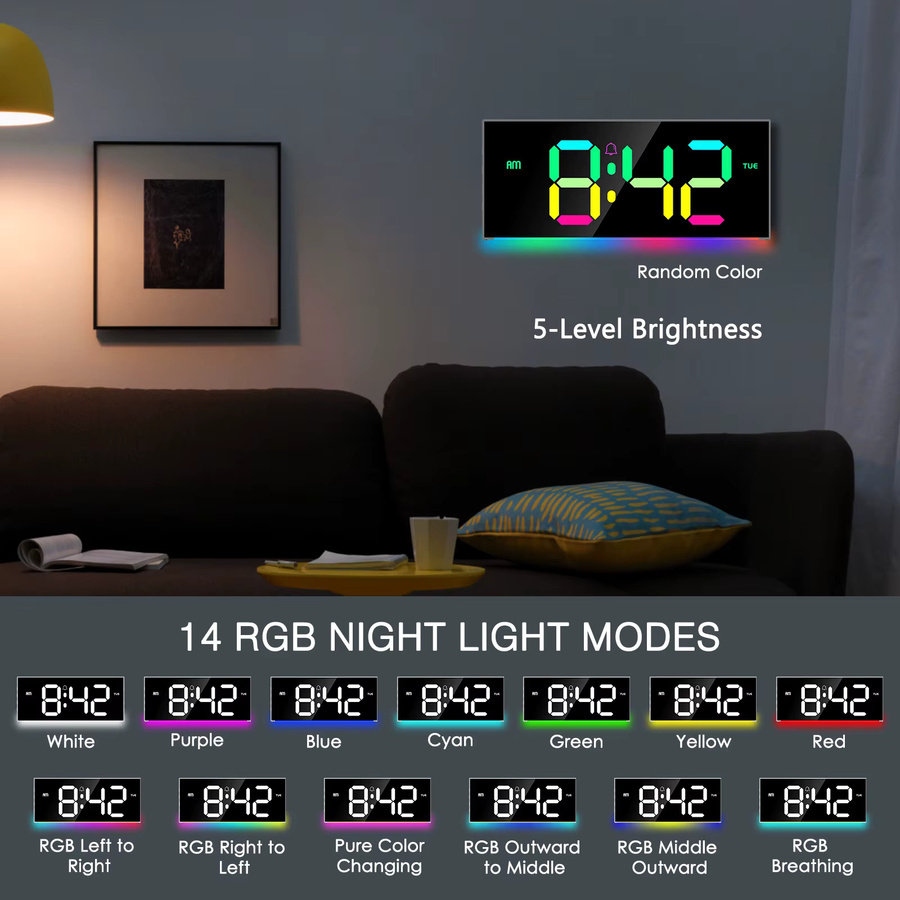 ORIA Digitale RGB Wanduhr mit großem Display und Fernbedienung, Multicolor, Breite: 30,5 cm - Bild 5