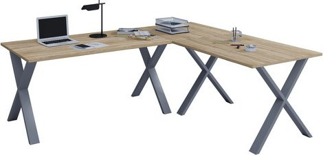 VCM Eckschreibtisch Lona in braun mit Holzstruktur-Nachbildung, B/T/H: 160 x 50 x 76 cm - Bild 1